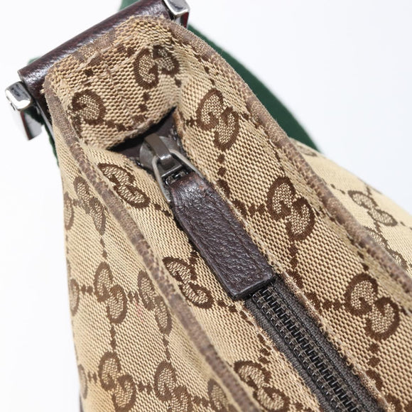 GUCCI GG Canvas Web Sherry Line Shoulder Bag Beige Silver 189751 Auth ep17155