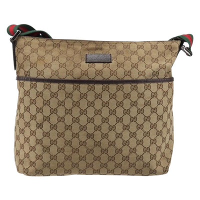 GUCCI GG Canvas Web Sherry Line Shoulder Bag Beige Silver 189751 Auth ep17155 - 0