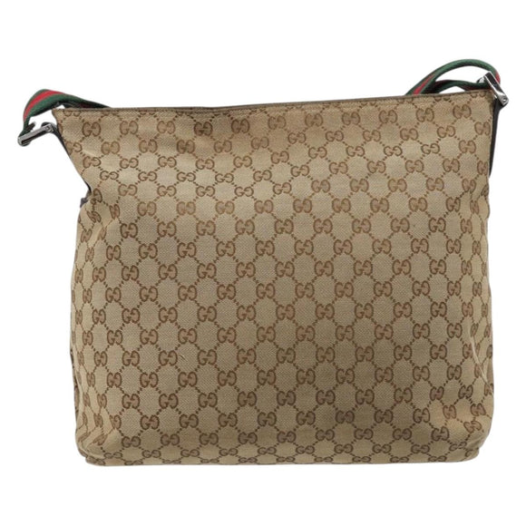 GUCCI GG Canvas Web Sherry Line Shoulder Bag Beige Silver 189751 Auth ep17155