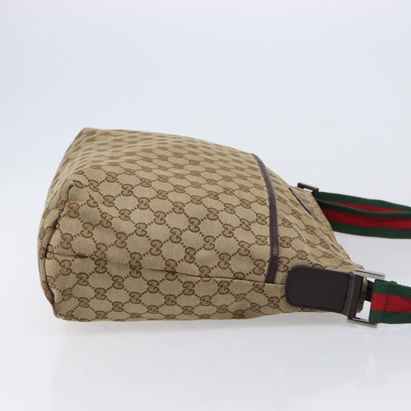 GUCCI GG Canvas Web Sherry Line Shoulder Bag Beige Silver 189751 Auth ep17155