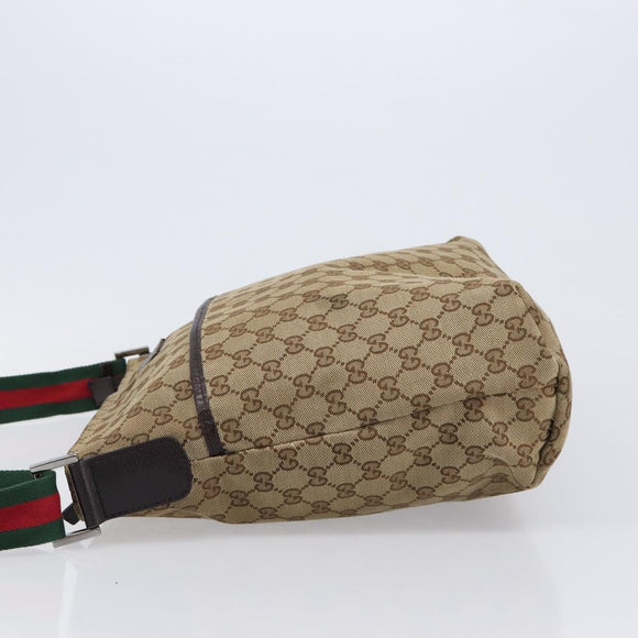 GUCCI GG Canvas Web Sherry Line Shoulder Bag Beige Silver 189751 Auth ep17155