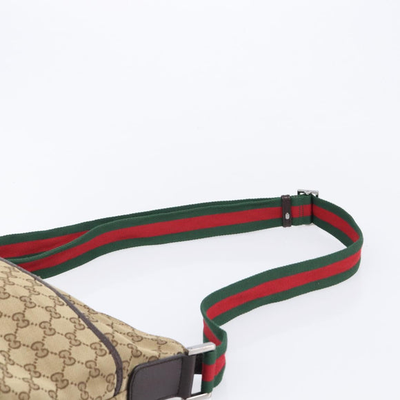 GUCCI GG Canvas Web Sherry Line Shoulder Bag Beige Silver 189751 Auth ep17155