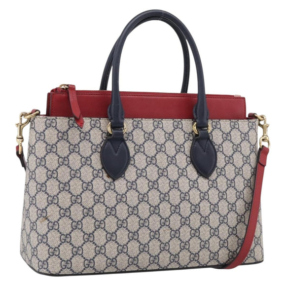 GUCCI GG Supreme Hand Bag PVC 2way Navy Gold 409534 Auth ep17157V