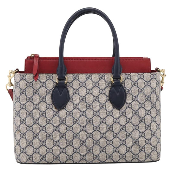 GUCCI GG Supreme Hand Bag PVC 2way Navy Gold 409534 Auth ep17157V