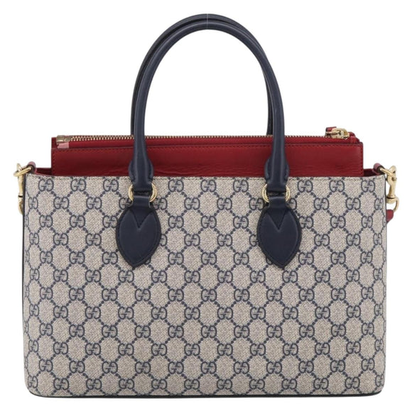 GUCCI GG Supreme Hand Bag PVC 2way Navy Gold 409534 Auth ep17157V