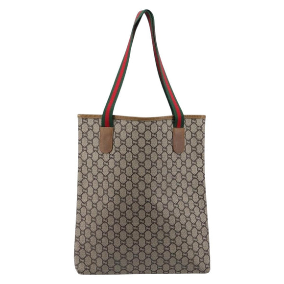 GUCCI GG Plus Supreme Web Sherry Line Tote Bag PVC Beige Gold Auth ep17160