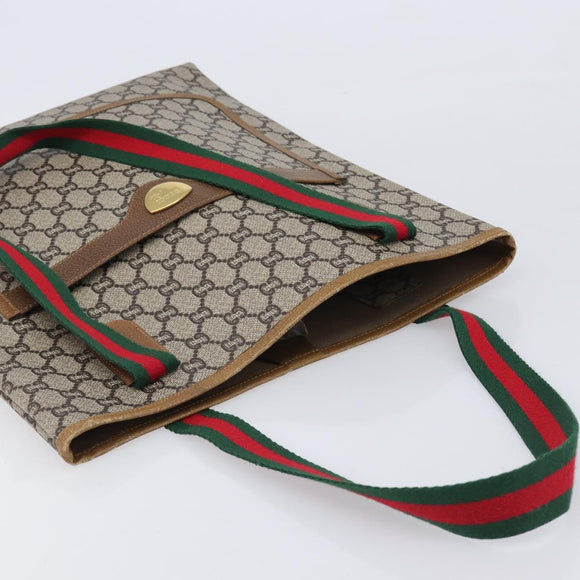 GUCCI GG Plus Supreme Web Sherry Line Tote Bag PVC Beige Gold Auth ep17160