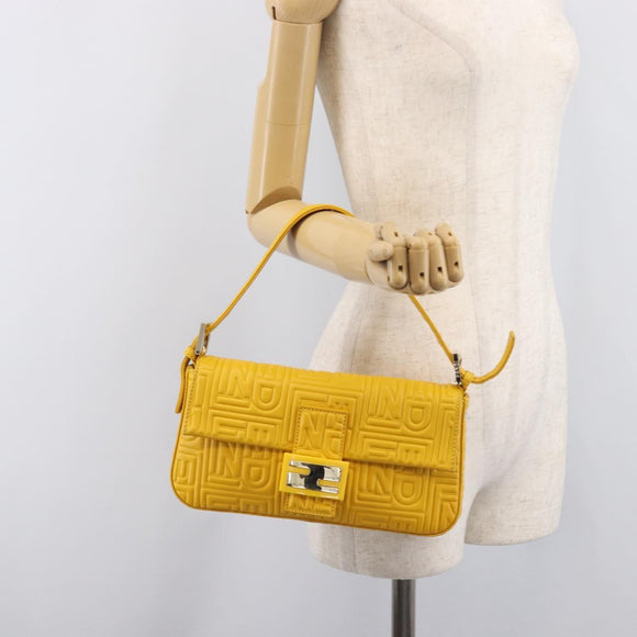 FENDI Mamma Baguette Shoulder Bag Leather Yellow Gold Auth ep17165SAM