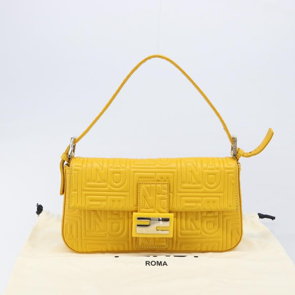 FENDI Mamma Baguette Shoulder Bag Leather Yellow Gold Auth ep17165SAM