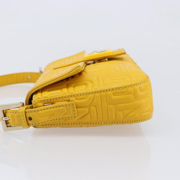 FENDI Mamma Baguette Shoulder Bag Leather Yellow Gold Auth ep17165SAM