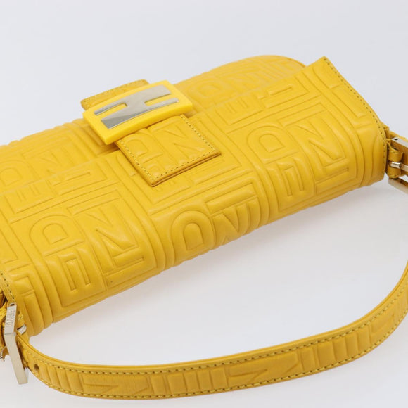 FENDI Mamma Baguette Shoulder Bag Leather Yellow Gold Auth ep17165SAM
