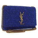 Saint Laurent Kate Chain Shoulder Bag Tweed Blue Gold Auth ep17166M-1