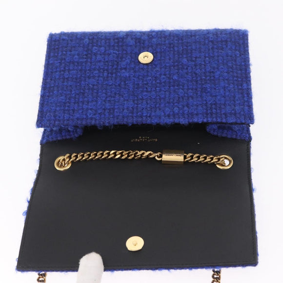 Saint Laurent Kate Chain Shoulder Bag Tweed Blue Gold Auth ep17166M