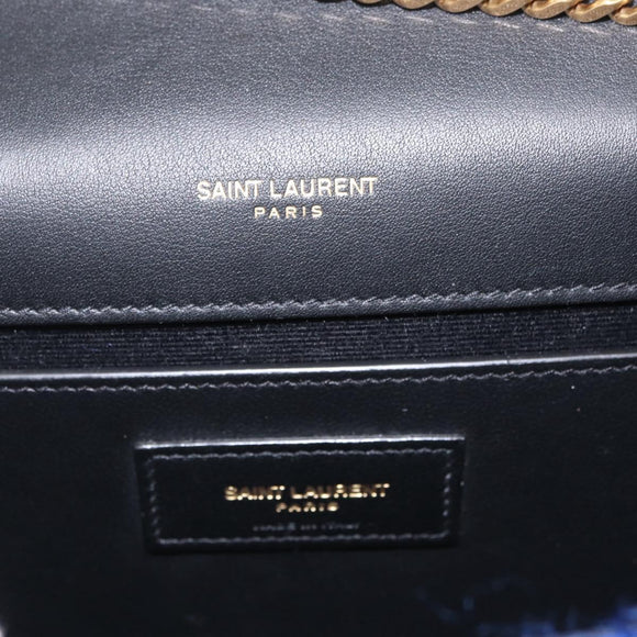 Saint Laurent Kate Chain Shoulder Bag Tweed Blue Gold Auth ep17166M