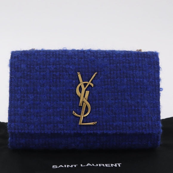 Saint Laurent Kate Chain Shoulder Bag Tweed Blue Gold Auth ep17166M