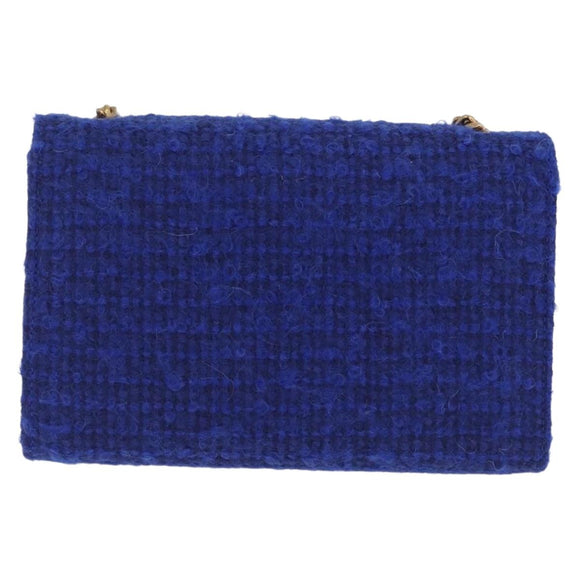 Saint Laurent Kate Chain Shoulder Bag Tweed Blue Gold Auth ep17166M
