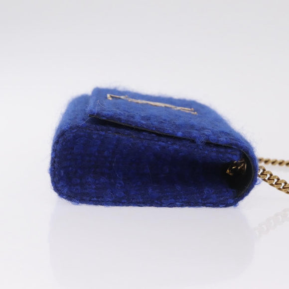 Saint Laurent Kate Chain Shoulder Bag Tweed Blue Gold Auth ep17166M