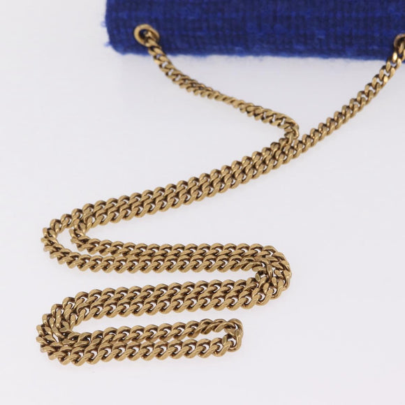 Saint Laurent Kate Chain Shoulder Bag Tweed Blue Gold Auth ep17166M