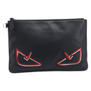 FENDI Monster Clutch Bag Leather Black Silver Auth ep17180A-2
