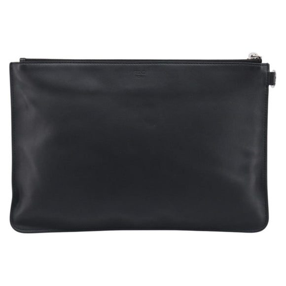 FENDI Monster Clutch Bag Leather Black Silver Auth ep17180A
