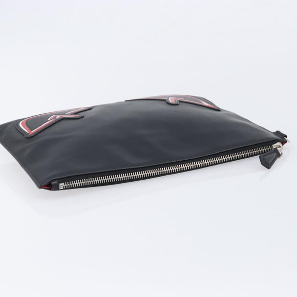 FENDI Monster Clutch Bag Leather Black Silver Auth ep17180A