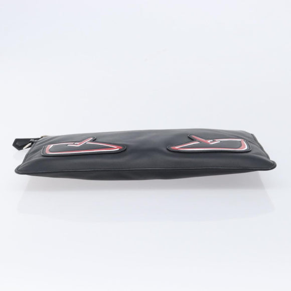 FENDI Monster Clutch Bag Leather Black Silver Auth ep17180A