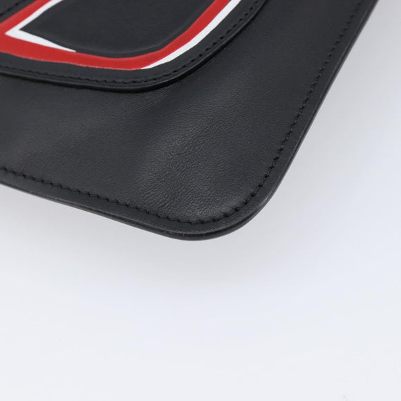 FENDI Monster Clutch Bag Leather Black Silver Auth ep17180A