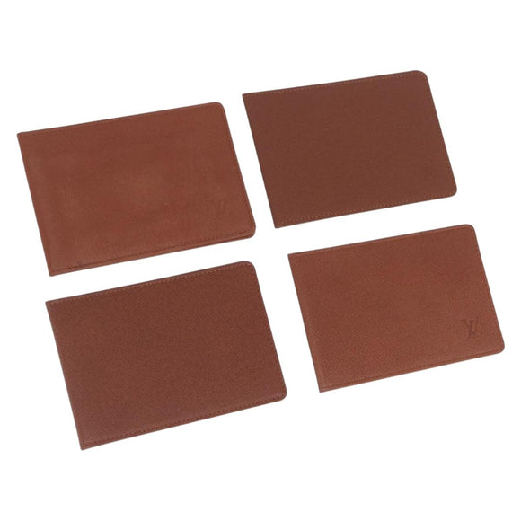 LOUIS VUITTON Pass Case Leather 4 Set Brown LV Auth ep17184