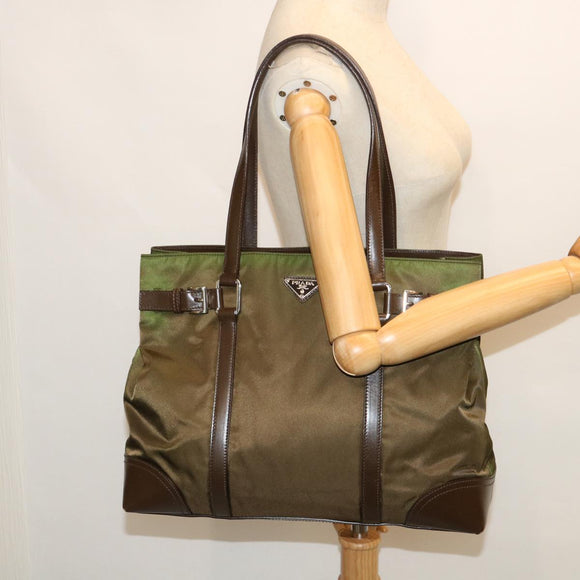 PRADA Shoulder Bag Nylon Leather Green Auth ep1747