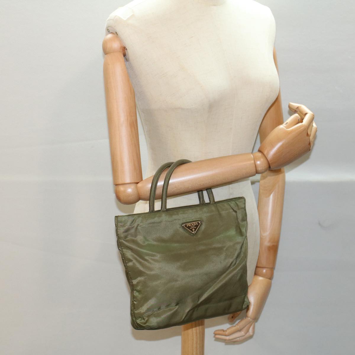 PRADA Hand Bag Nylon Khaki Auth ep1799