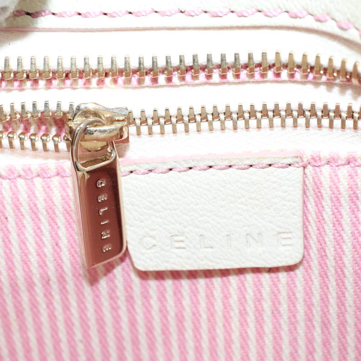 CELINE C Macadam Canvas Shoulder Bag Leather Pink Auth ep1844