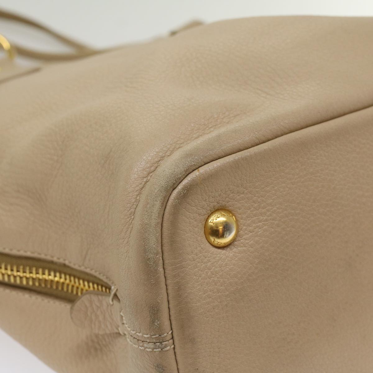 PRADA Shoulder Bag Leather Beige Auth ep1905