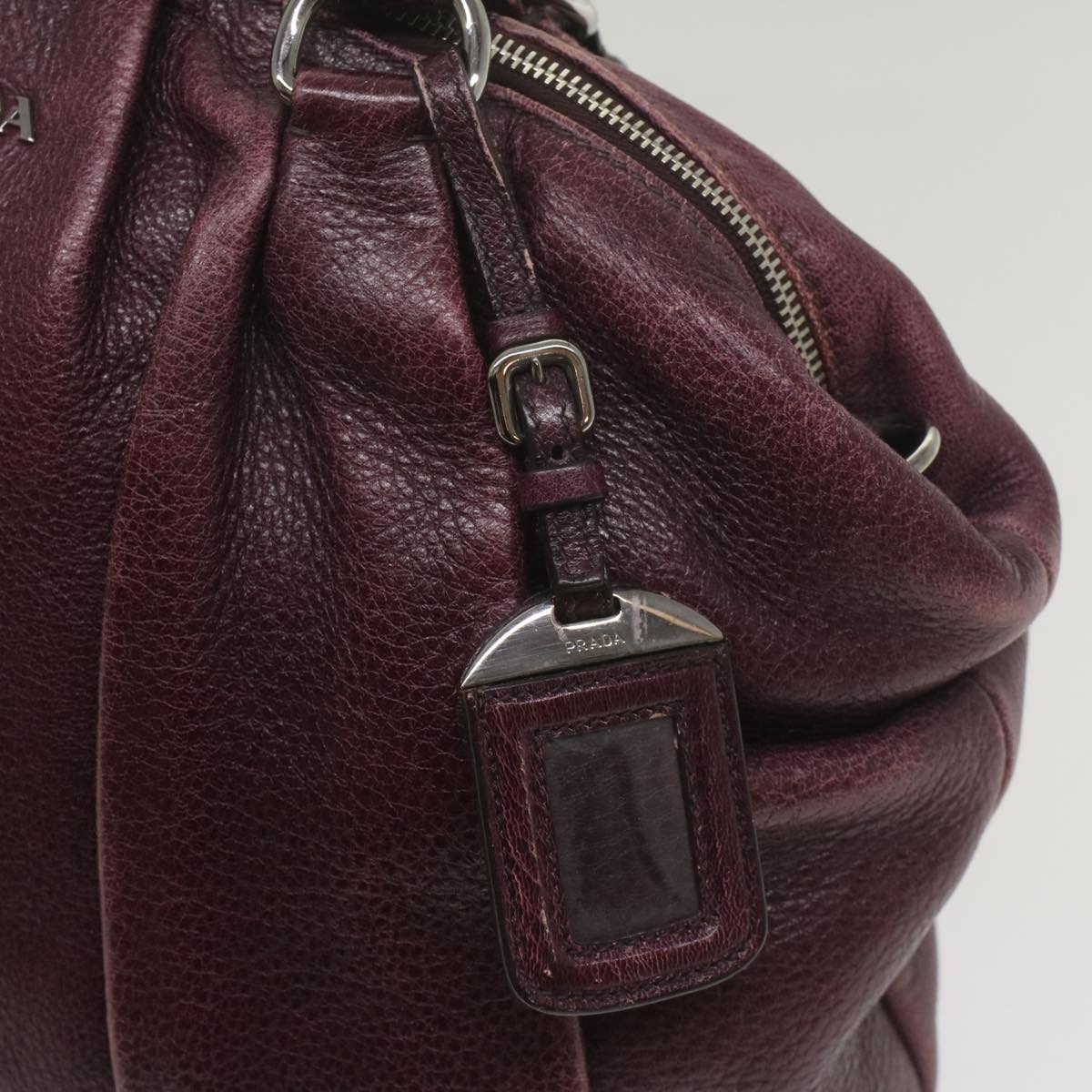 PRADA Hand Bag Leather Wine Red Auth ep1923
