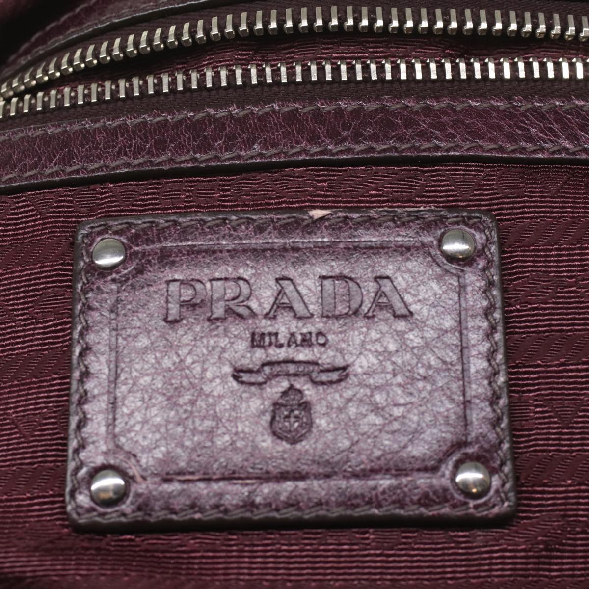 PRADA Hand Bag Leather Wine Red Auth ep1923