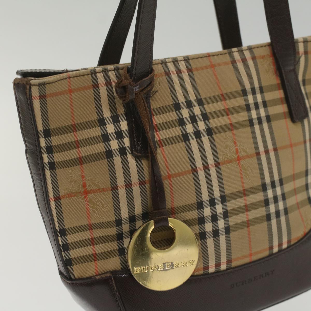 BURBERRY Nova Check Hand Bag Nylon Canvas Beige Auth ep1964