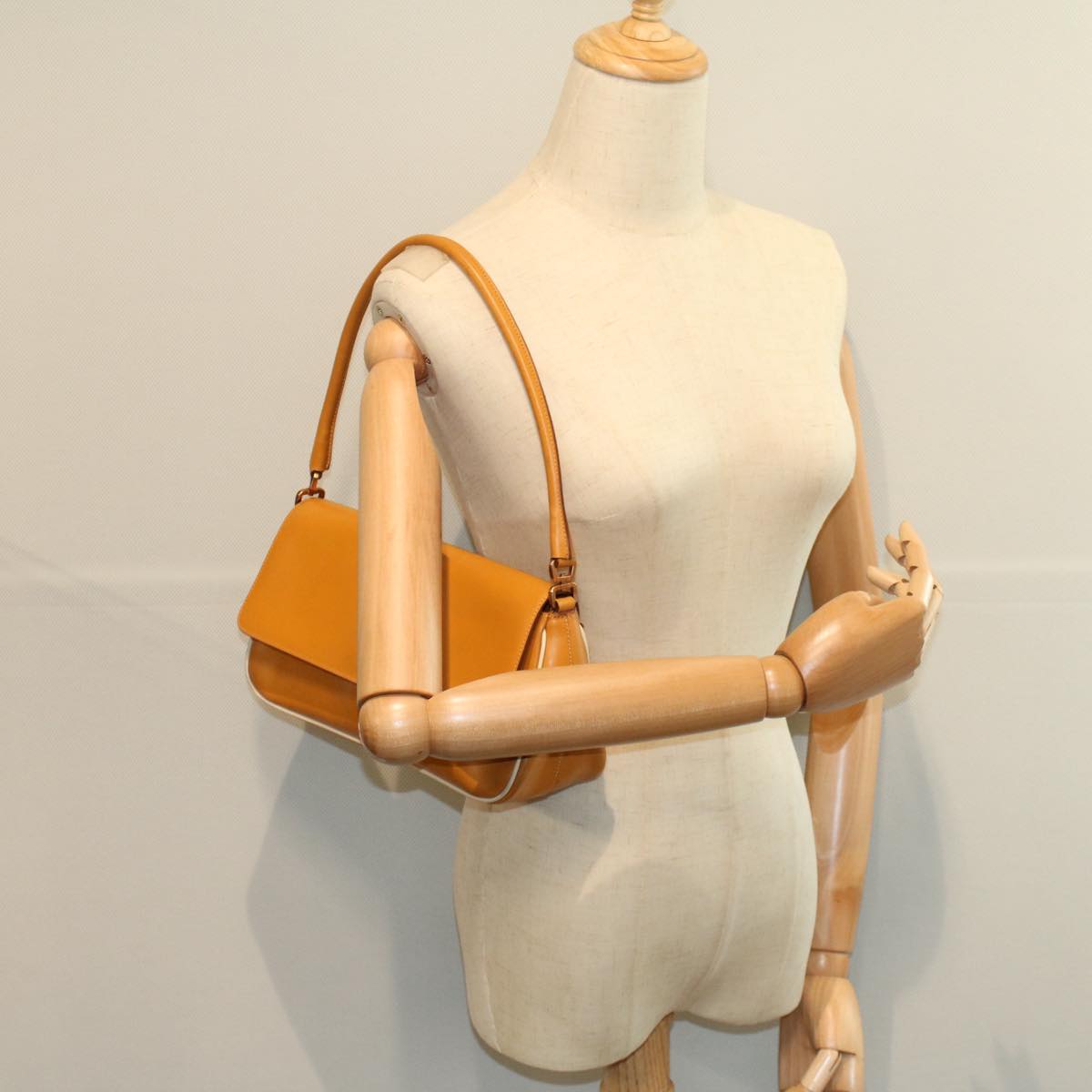 PRADA Shoulder Bag Leather Yellow Auth ep2081