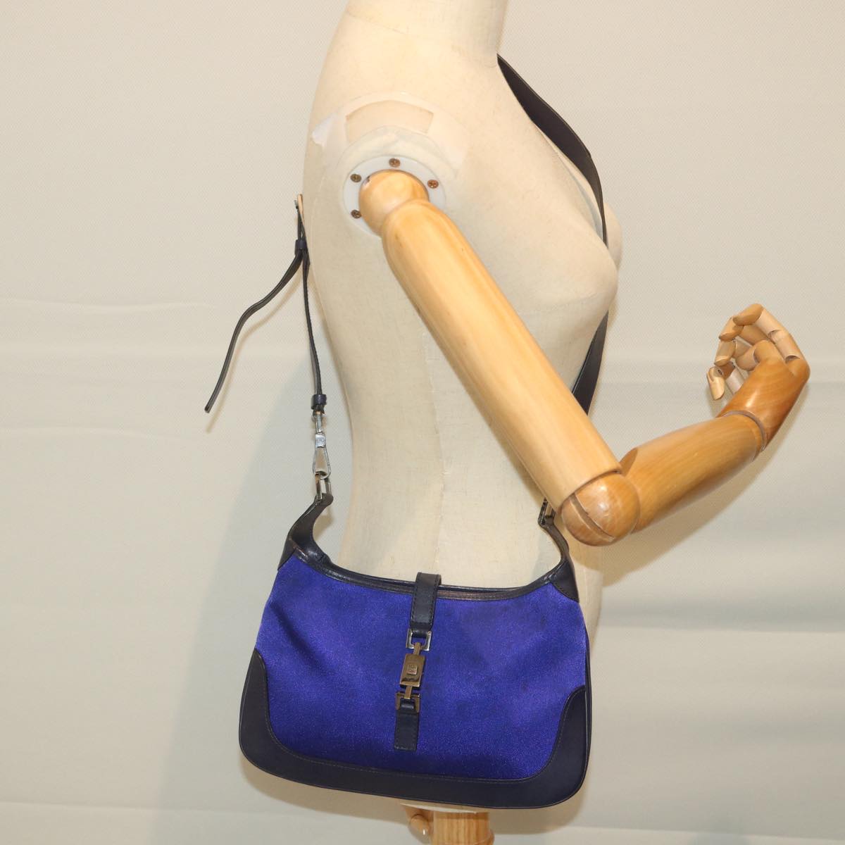 GUCCI Jackie Shoulder Bag Nylon Leather Blue 001 4264 002058 Auth ep2247