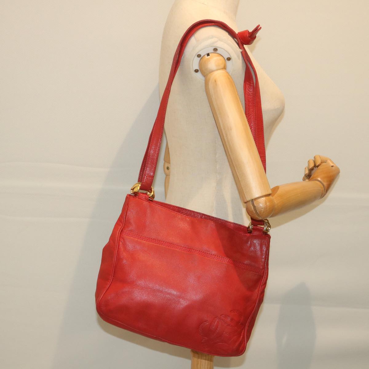 LOEWE Shoulder Bag Leather Red Auth ep2339