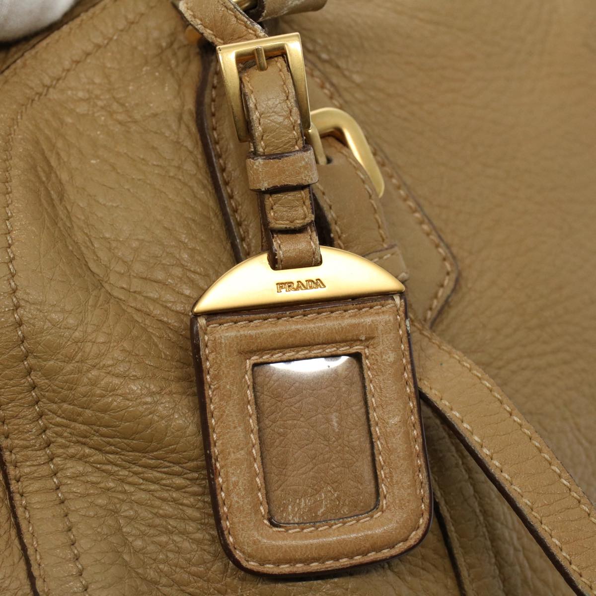 PRADA Shoulder Bag Leather Beige Auth ep2416