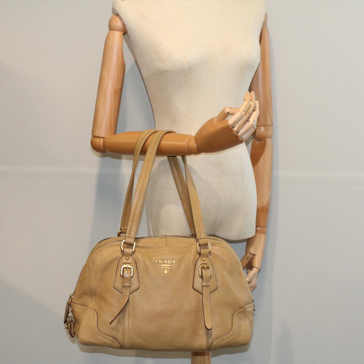 PRADA Shoulder Bag Leather Beige Auth ep2416