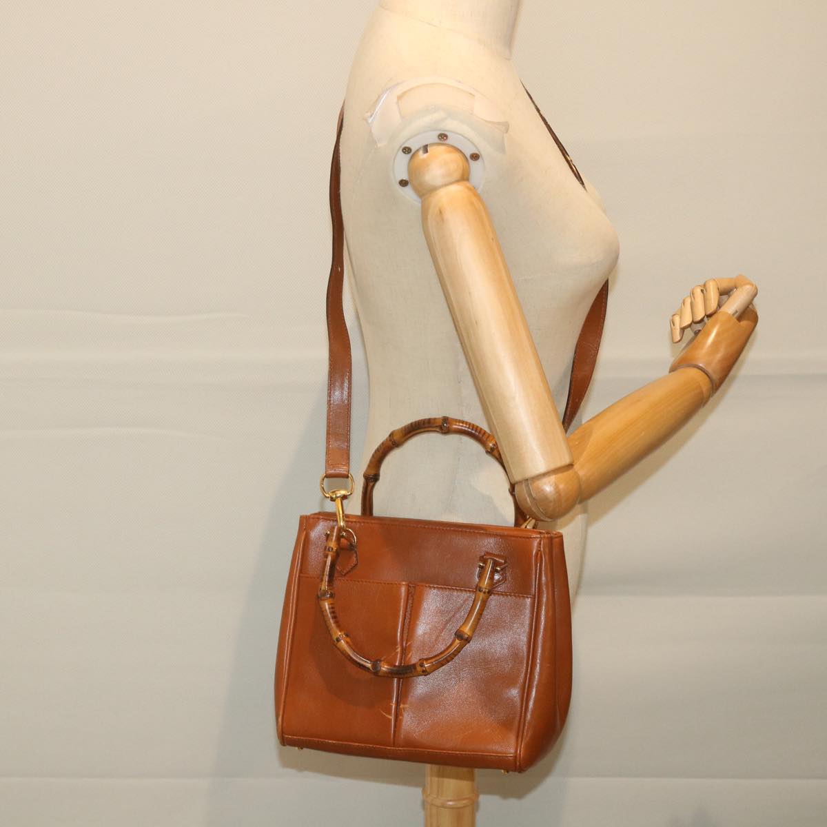 GUCCI Bamboo Hand Bag Leather 2way Brown 000 122 0316 Auth ep2453