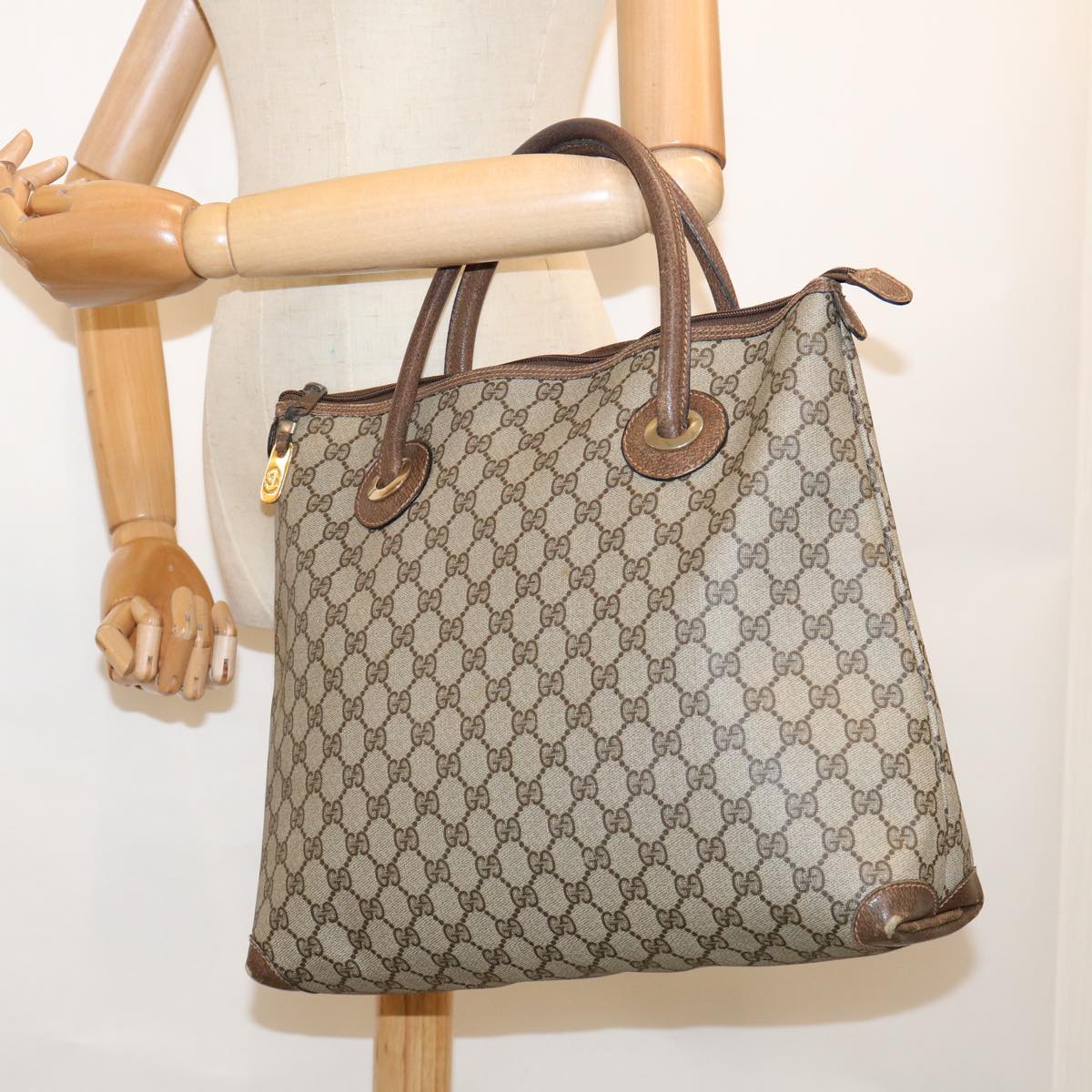 GUCCI GG Supreme Hand Bag PVC Leather Beige 002 4947 39 Auth ep2506