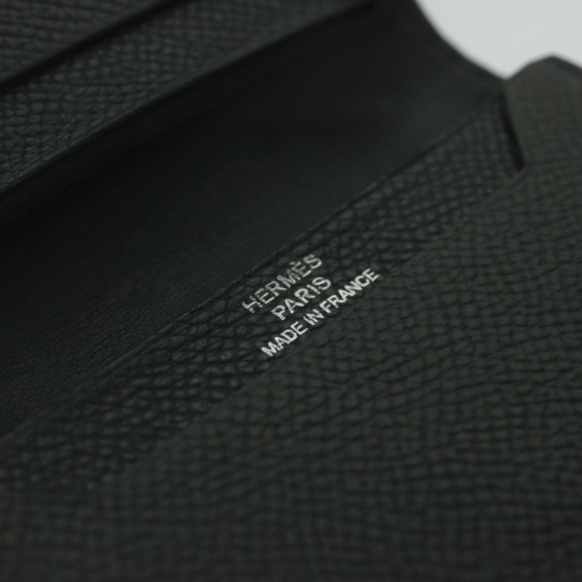 HERMES Bearn Card Case Leather Black Auth ep2605