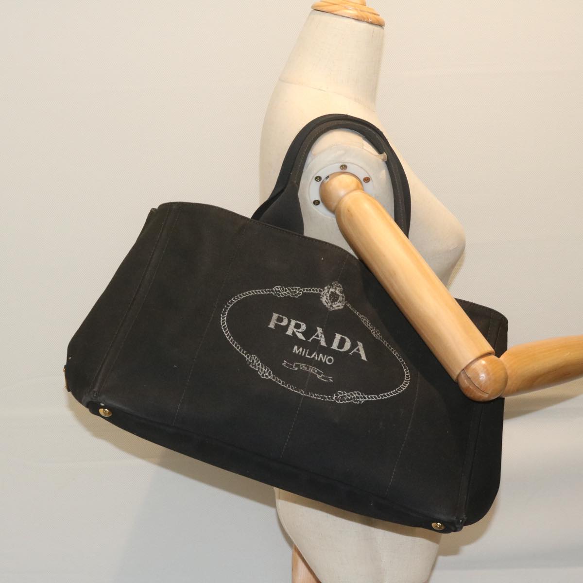 PRADA Canapa GM Hand Bag Canvas Black Auth ep2612