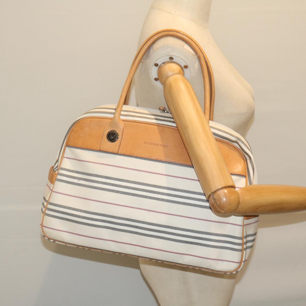 BURBERRY Shoulder Bag Canvas White Auth ep2687