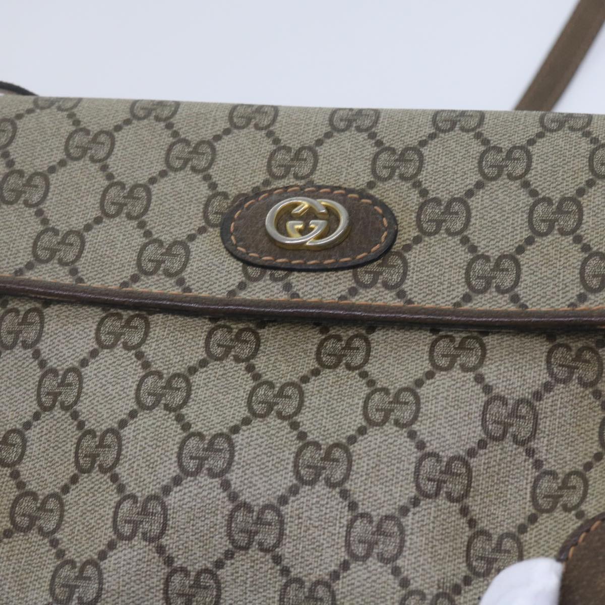 GUCCI GG Supreme Shoulder Bag PVC Leather Beige Auth ep2711