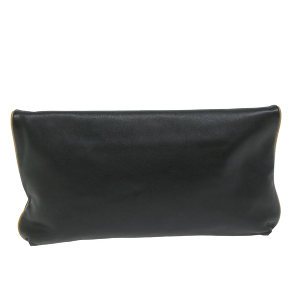 CELINE Clutch Bag Leather Black Auth ep2747