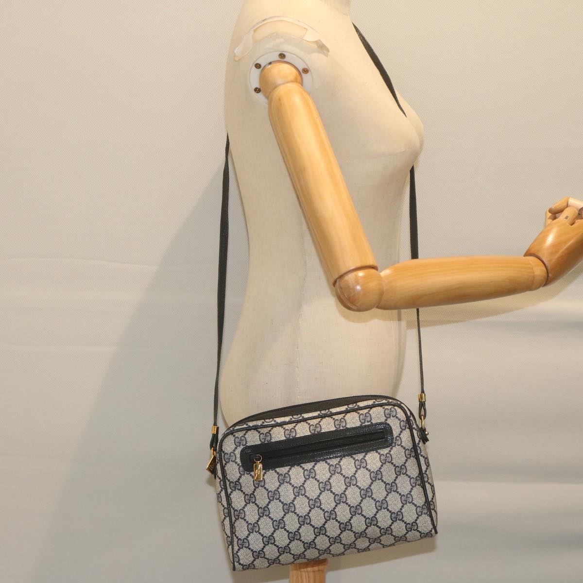 GUCCI GG Supreme Shoulder Bag PVC Leather Navy 007 39 0014 Auth ep2854