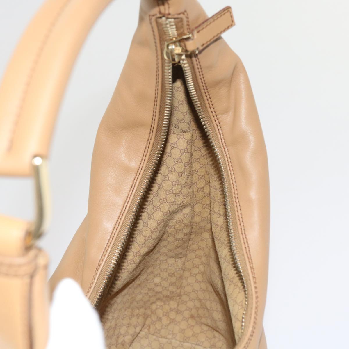 GUCCI Shoulder Bag Leather Beige Auth ep2958