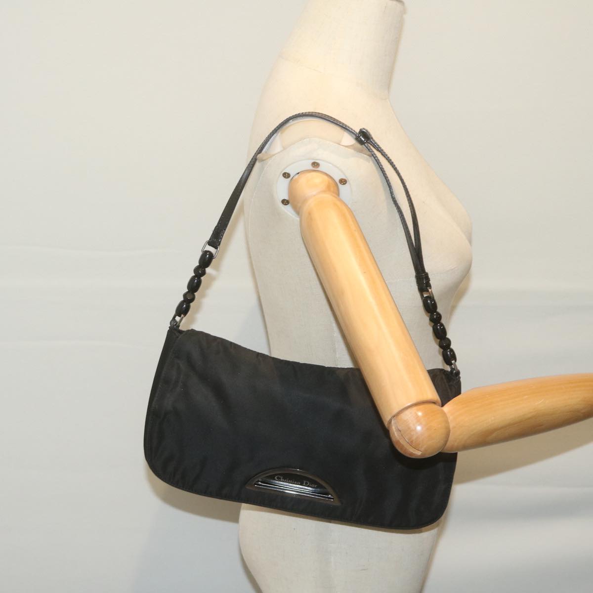 Christian Dior Maris Pearl Shoulder Bag Nylon Black Auth ep3007